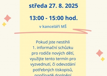 Schůzka pro rodiče nově nastupujících dětí do MŠ