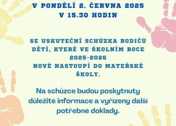 Informační schůzka pro rodiče nově nastupujících dětí do MŠ